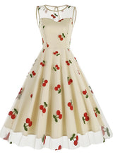 Cherry Round Neck Gauze Retro Dress