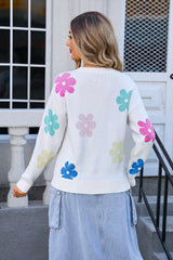 Flower Color Matching Round Neck Sweater