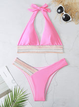 Solid Color Sexy Halter Two Piece Bikini