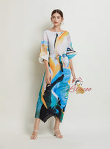 Folding Printed Silm Waist Dress