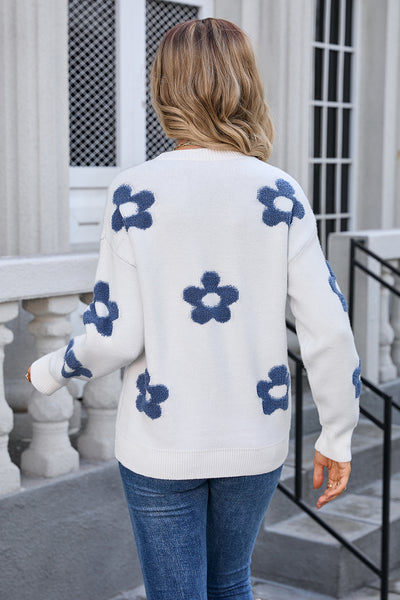 Women Flower Round Neck Sweater