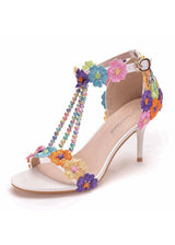 7 cm Thin Heel Beaded Lace Flower Wedding Shoes