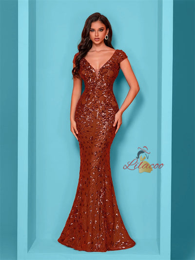 Gold V-neck Sequins Mermaid Prom Dress