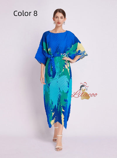 Folding Printed Silm Waist Dress