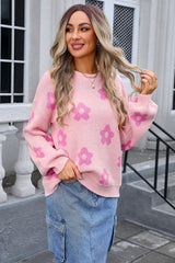 Flower Long Sleeve Round Neck Printed Sweater