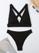 Sexy Solid Color Halter Strap Split Swimsuit