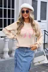 Long Sleeve Bow Knit Sweater