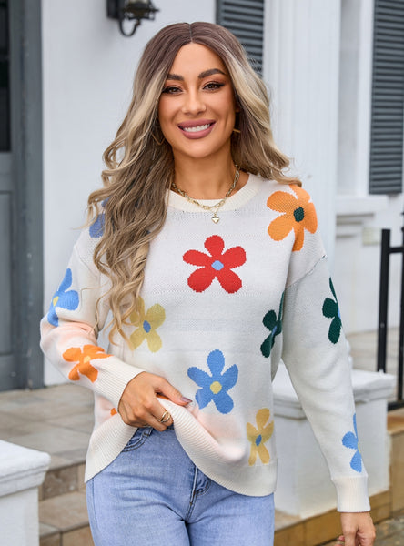 Multicolored Flowers Long Sleeve Sweater