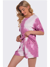 Tie-dyed Cotton Short-sleeved Round Neck Pajamas