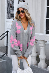 Printed Cardigan Flower Sweater