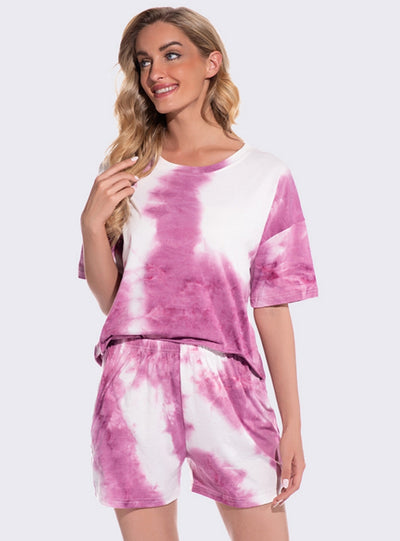 Tie-dyed Cotton Short-sleeved Round Neck Pajamas