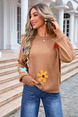 Loose Flower Round Neck Sweater