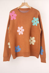 Flower Color Matching Round Neck Sweater