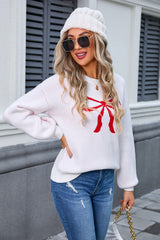 Long Sleeve Bow Knit Sweater