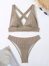 Sexy Solid Color Halter Strap Split Swimsuit