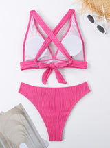 Sexy Solid Color Halter Strap Split Swimsuit