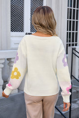 Loose Flowers Print Long Sleeve Sweater