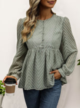 Solid Color Long Sleeve Jacquard Shirt