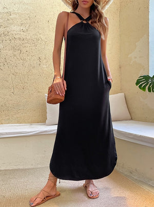 Sling Black Sleeveless Vest Halter Dress