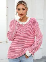 Colour Matching Round Neck Striped Pullover Sweater