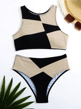 Color Matching Split Swimsuit High Waist Bikini