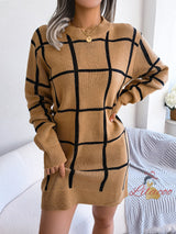 Casual Contrast Plaid Long Sleeve Sweater Dress