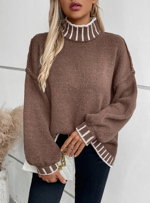 Women Striped High Neck Sweater