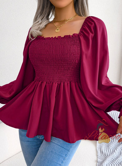 Leisure Square Collar Long Sleeve Chiffon Shirt