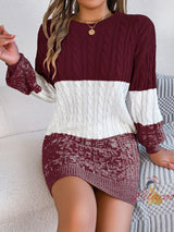 Casual Color Matching Twist Sweater Dress