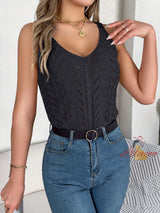 Solid Color V-neck Hollow Sleeveless Knitted Vest