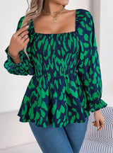 Leisure Square Collar Leopard Print Chiffon Shirt