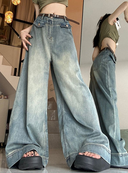 Retro Straight High Waist Loose Wide Leg Jeans