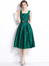 Retro Jacquard Sleeveless Slim Dress