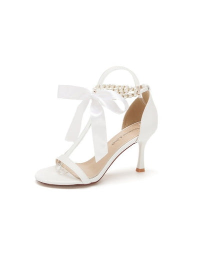 Pearl Chain Ribbon High-heeled Sandals