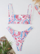 Tie-dyed Straps Rib Printed Swimsuit