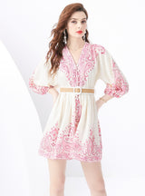 Palace Lantern Sleeve Printed Short Mini Dress