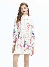 Lantern Sleeve Printed Long-sleeved Ruffled Dress