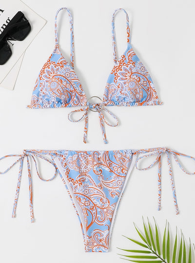 Sexy Triangular Ring Printed Bikini