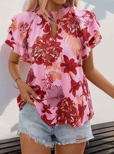 Lotus Leaf Laminated Sleeve Printed Shirt