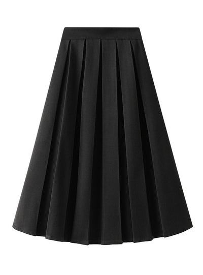 Pleated Woolen Cloth Medium Long Skirt