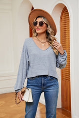 Solid Color V-neck Short Long Sleeve T-shirt