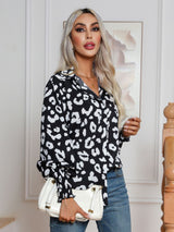 Leopard Print Lantern Sleeve Shirt