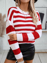 Casual Striped Color Matching Pullover Sweater