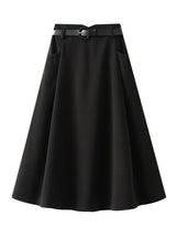 Women Pocket Woolen Skirt With Belt