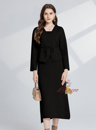 Thickened Sweater Dress+Jacket Two-piece Suit