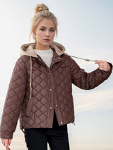 Short Rhombic Hooded Cotton-padded Jacket