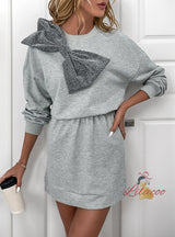 Casual Long Pullover Three-dimensional Bow Dress