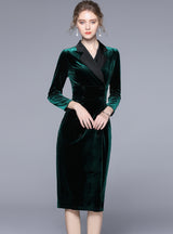 Velvet Green Slim Waist Long Dress