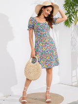 Floral Short-sleeved Ladies Dress