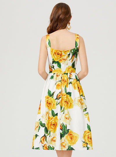 Printed Single-breasted Sling Slim Dress